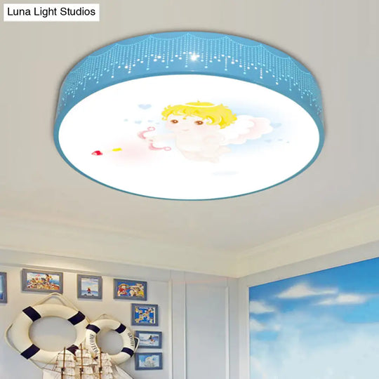 Kids Cartoon Circle Ceiling Light - Flush Acrylic Fixture Blue / Third Gear B