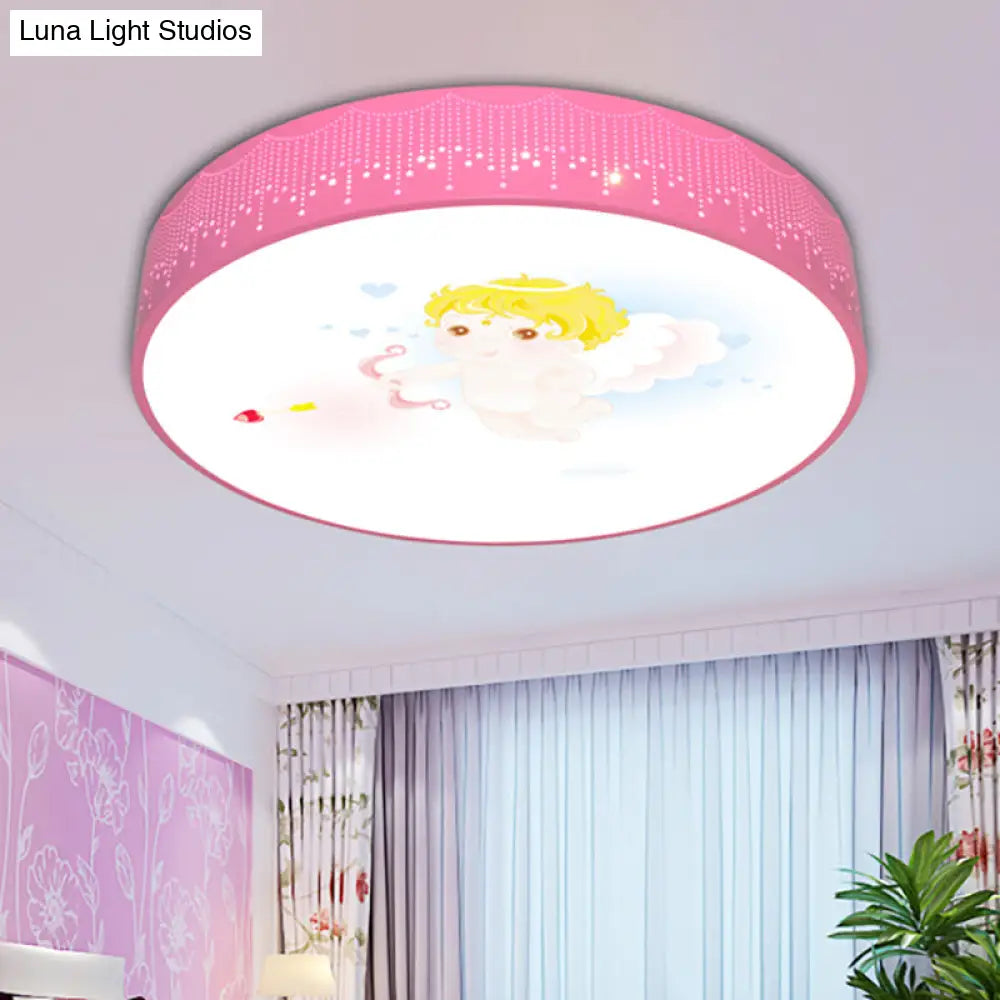 Kids Cartoon Circle Ceiling Light - Flush Acrylic Fixture Pink / White B