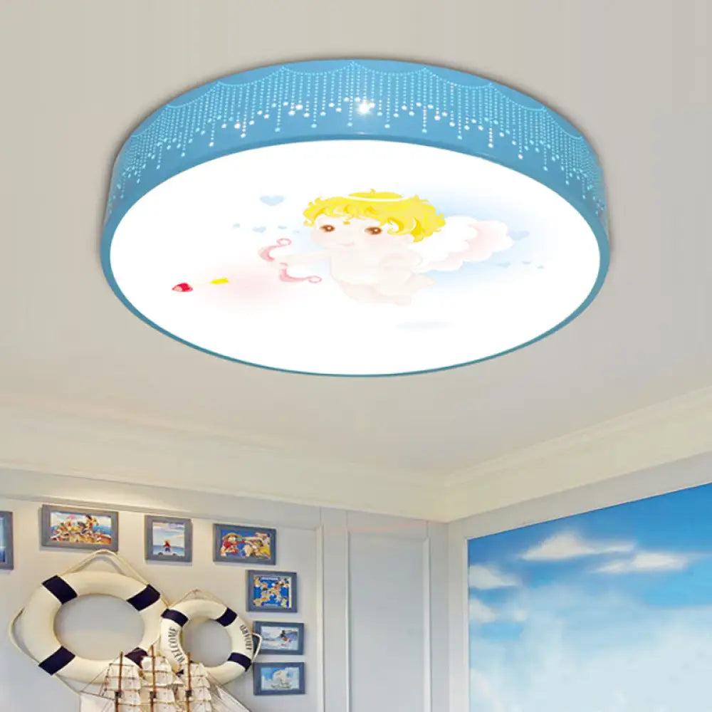 Kid’s Cartoon Circle Ceiling Light - Flush Acrylic Fixture Blue / Third Gear B