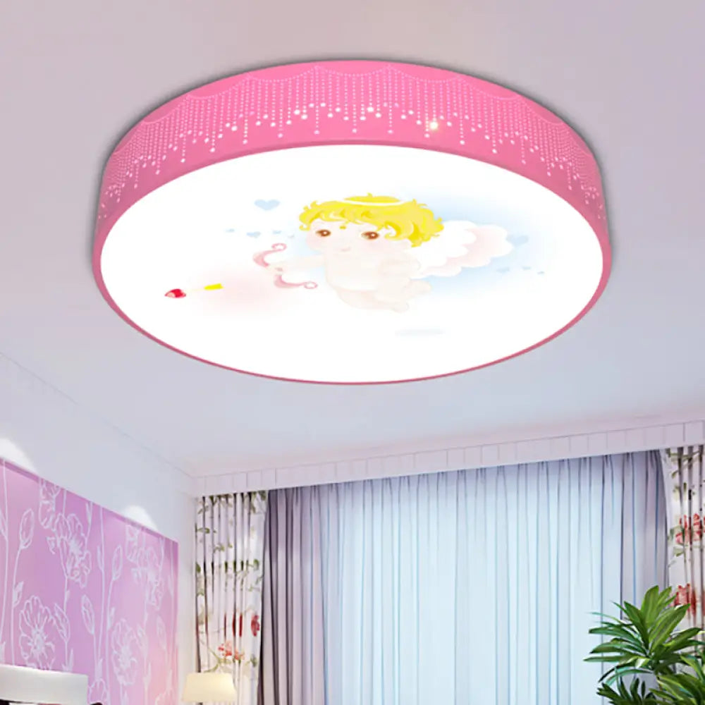 Kid’s Cartoon Circle Ceiling Light - Flush Acrylic Fixture Pink / White B