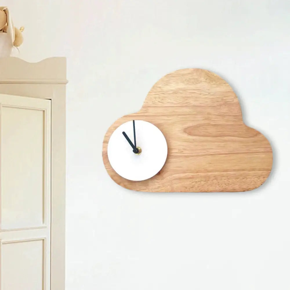 Kids Cartoon Cloud Led Wood Flush Mount Wall Sconce Light With Clock - Black/White Warm/White White