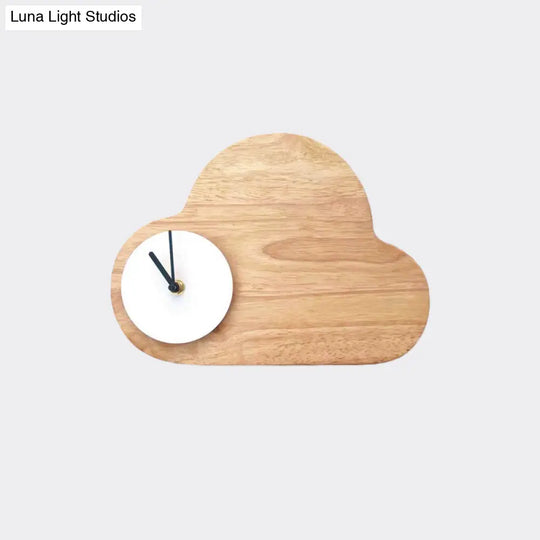 Kids Cartoon Cloud Led Wood Flush Mount Wall Sconce Light With Clock - Black/White Warm/White