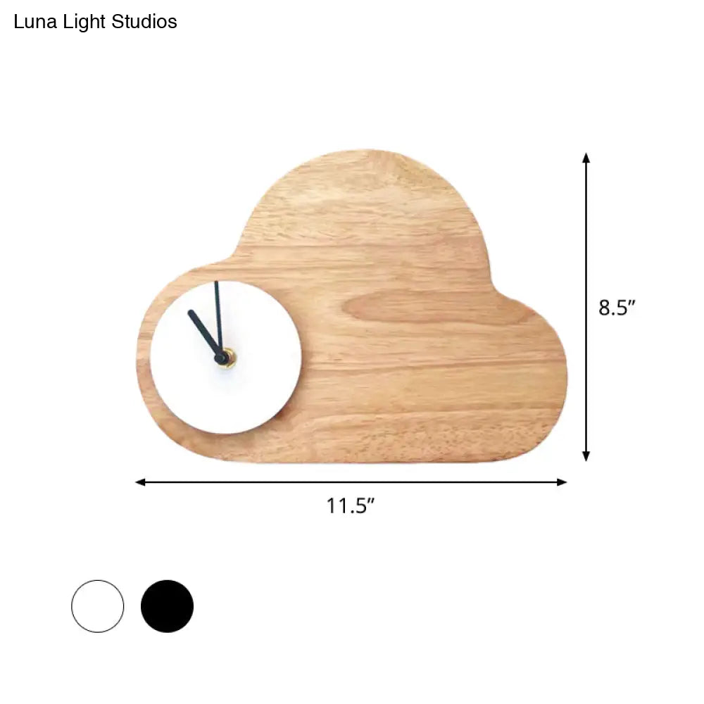 Kids Cartoon Cloud Led Wood Flush Mount Wall Sconce Light With Clock - Black/White Warm/White