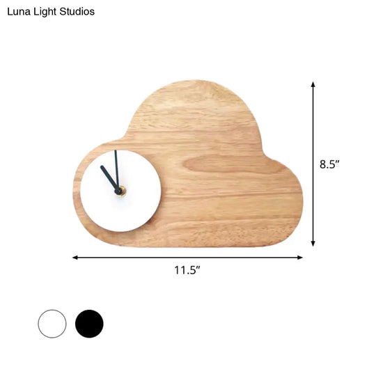 Kids Cartoon Cloud Led Wood Flush Mount Wall Sconce Light With Clock - Black/White Warm/White