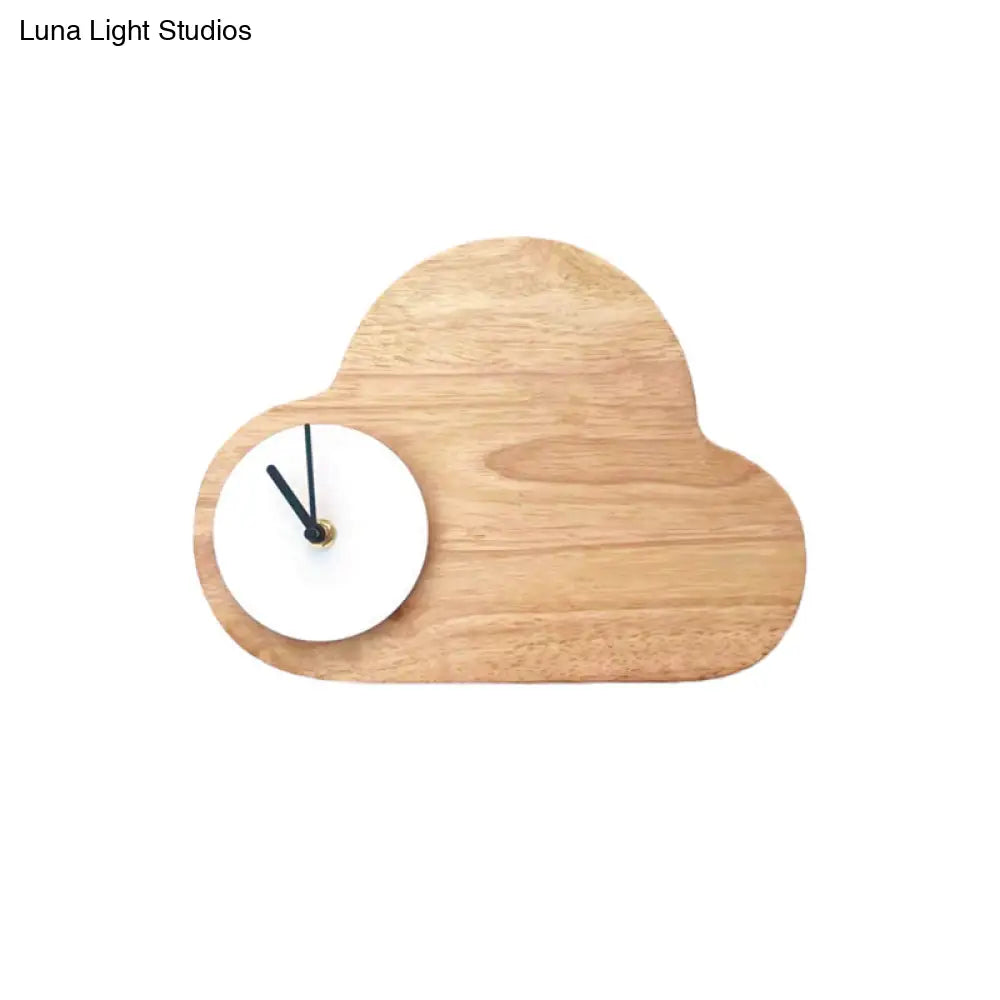 Kids Cartoon Cloud Led Wood Flush Mount Wall Sconce Light With Clock - Black/White Warm/White