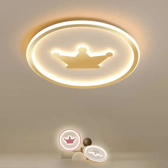 Kids Cartoon Crown Led Ceiling Lamp - Pink/Gold/White 16’/19.5’ Width Gold / 16’