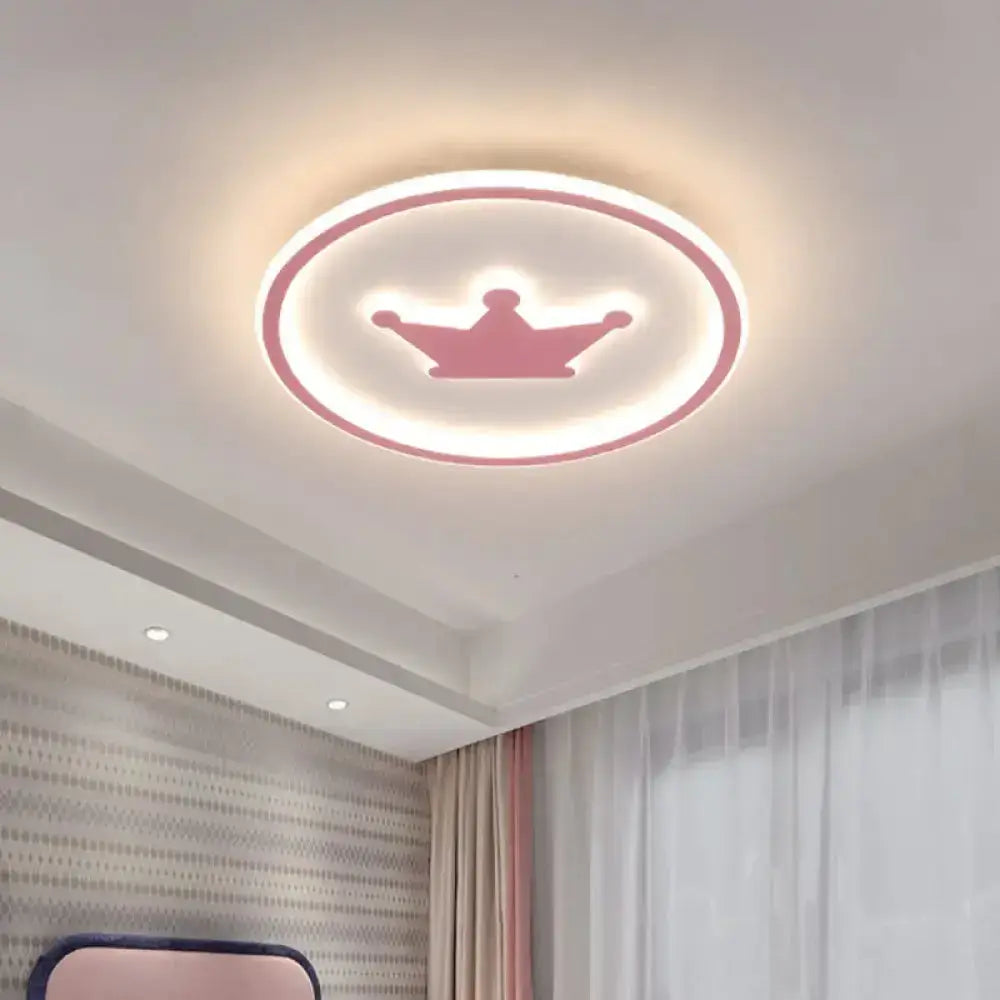 Kids Cartoon Crown Led Ceiling Lamp - Pink/Gold/White 16’/19.5’ Width Pink / 16’