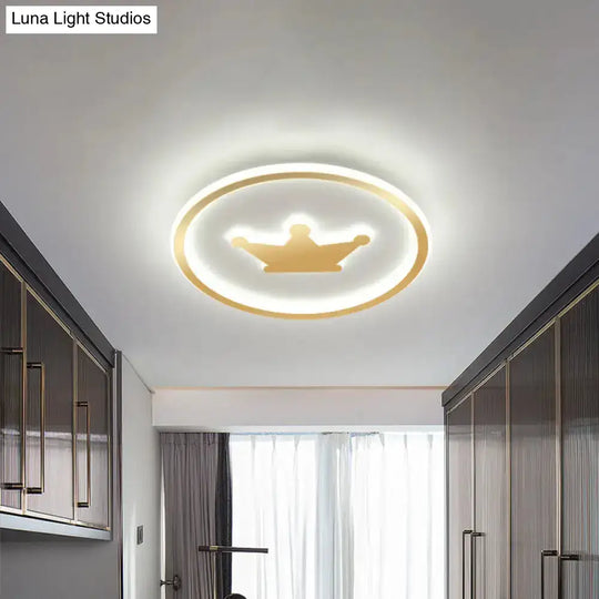 Kids Cartoon Crown Led Ceiling Lamp - Pink/Gold/White 16’/19.5’ Width