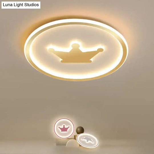 Kids Cartoon Crown Led Ceiling Lamp - Pink/Gold/White 16’/19.5’ Width