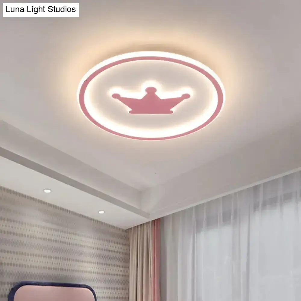 Kids Cartoon Crown Led Ceiling Lamp - Pink/Gold/White 16’/19.5’ Width