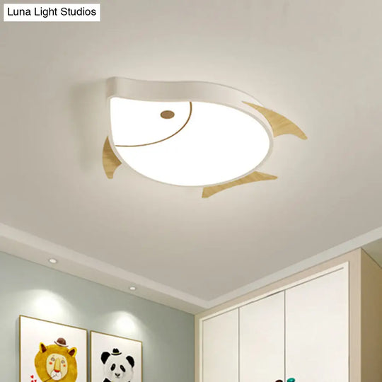 Kids Cartoon Fish Led Ceiling Lamp In White/Pink/Blue With Wood Accents