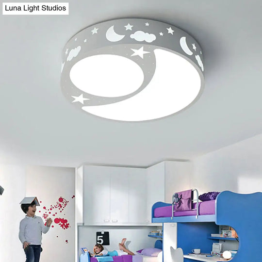 Kids Cartoon Led Ceiling Light With Moon Acrylic Fixture - Perfect For Bedrooms