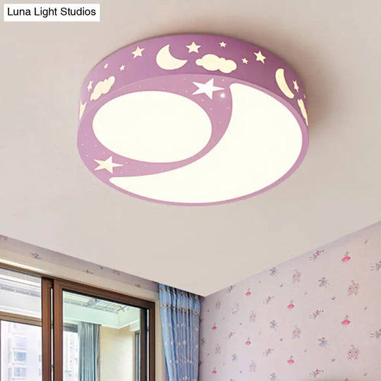 Kids Cartoon Led Ceiling Light With Moon Acrylic Fixture - Perfect For Bedrooms Pink / 16 White
