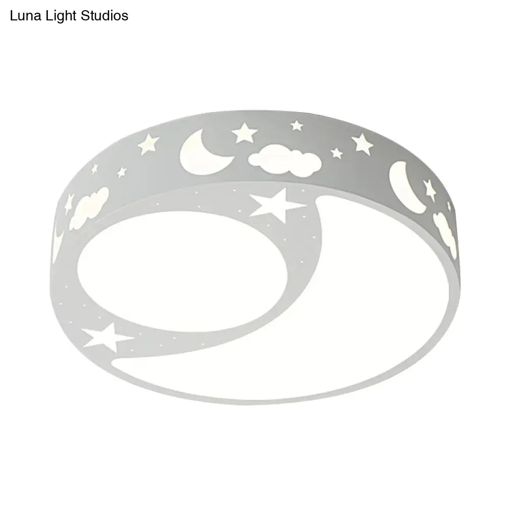 Kids Cartoon Led Ceiling Light With Moon Acrylic Fixture - Perfect For Bedrooms