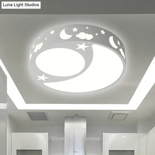 Kids Cartoon Led Ceiling Light With Moon Acrylic Fixture - Perfect For Bedrooms White / 16