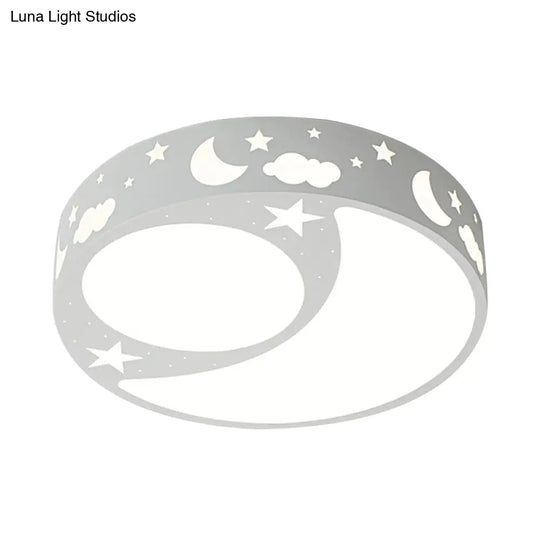 Kid’s Cartoon Led Ceiling Light With Moon Acrylic Fixture - Perfect For Bedrooms