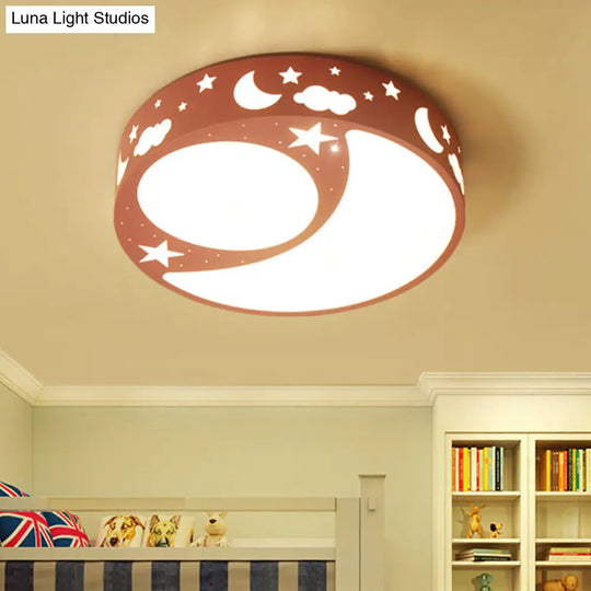 Kids Cartoon Led Ceiling Light With Moon Acrylic Fixture - Perfect For Bedrooms