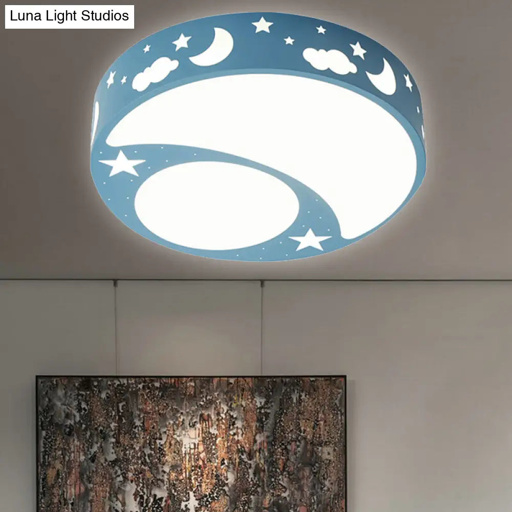 Kids Cartoon Led Ceiling Light With Moon Acrylic Fixture - Perfect For Bedrooms