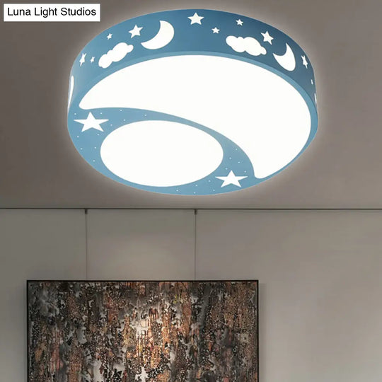 Kid’s Cartoon Led Ceiling Light With Moon Acrylic Fixture - Perfect For Bedrooms