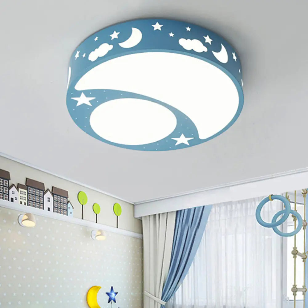 Kid’s Cartoon Led Ceiling Light With Moon Acrylic Fixture - Perfect For Bedrooms Blue / 16’ White