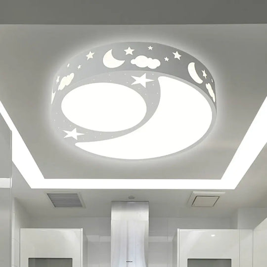 Kid’s Cartoon Led Ceiling Light With Moon Acrylic Fixture - Perfect For Bedrooms White / 16’