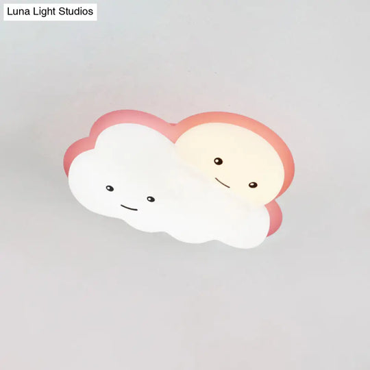 Kids Cartoon Led Cloud Ceiling Light - Pink/Blue Flush Mount Fixture For Bedroom