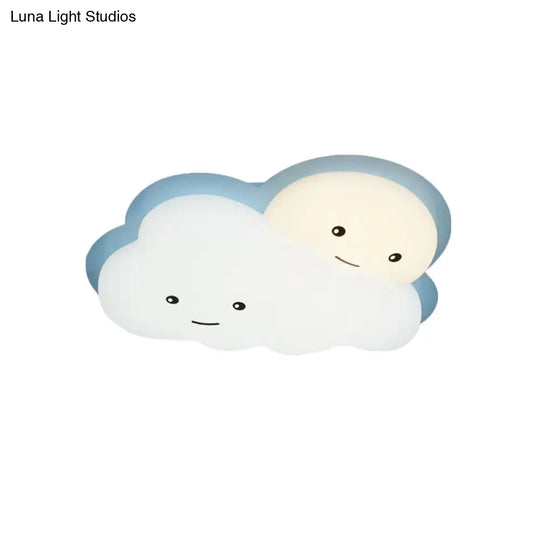 Kids Cartoon Led Cloud Ceiling Light - Pink/Blue Flush Mount Fixture For Bedroom