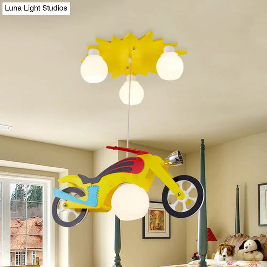 Kids Cartoon Metal Hanging Lamp - Yellow Motor Lights For Bedroom