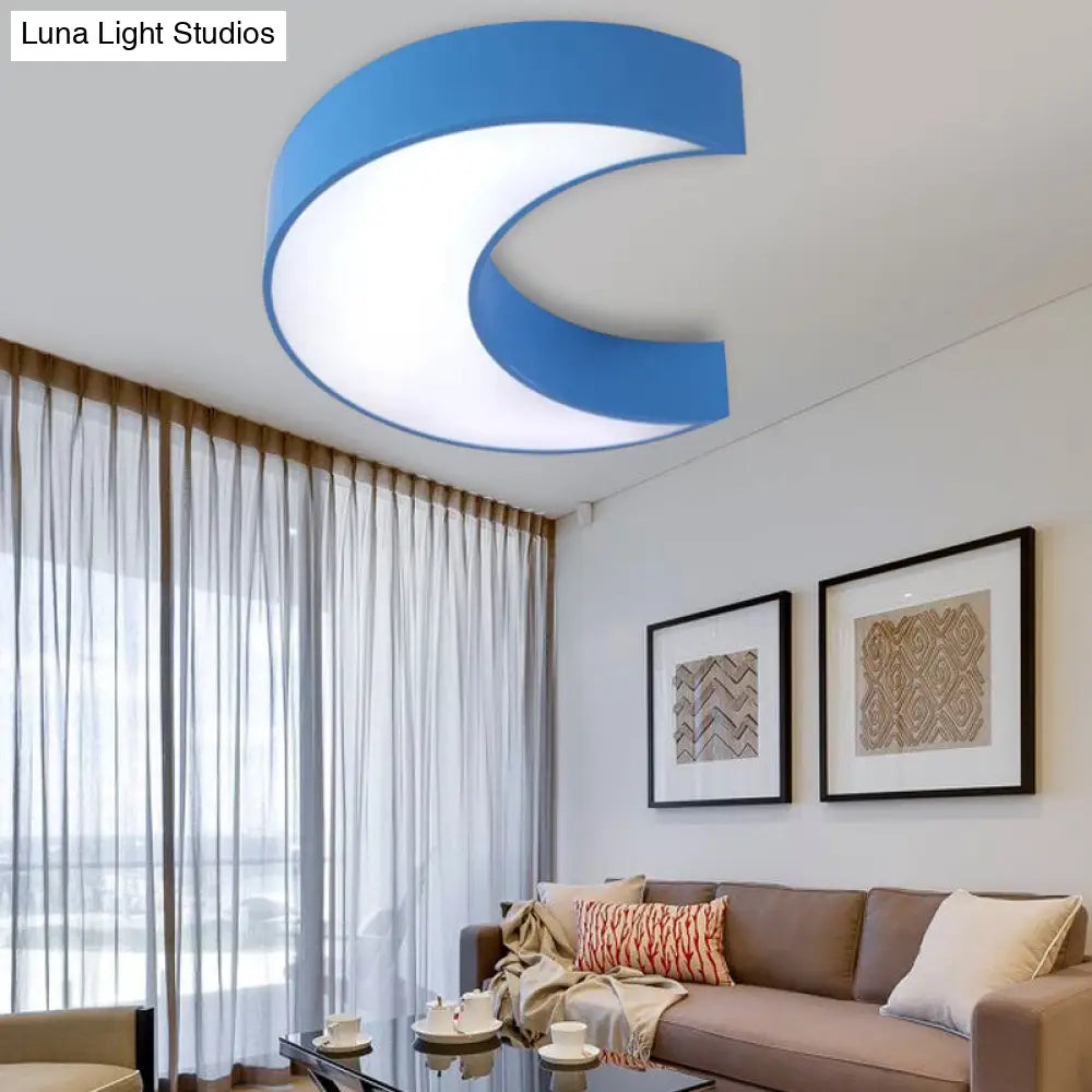 Kids Cartoon Moon Ceiling Light: Acrylic Flushmount Fixture For Nursing Room & Bedroom Blue