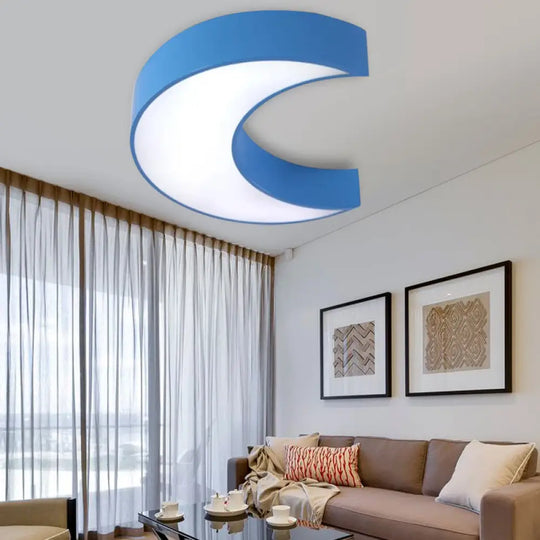 Kids’ Cartoon Moon Ceiling Light: Acrylic Flushmount Fixture For Nursing Room & Bedroom Blue