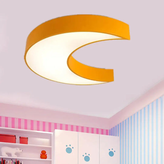 Kids’ Cartoon Moon Ceiling Light: Acrylic Flushmount Fixture For Nursing Room & Bedroom Yellow