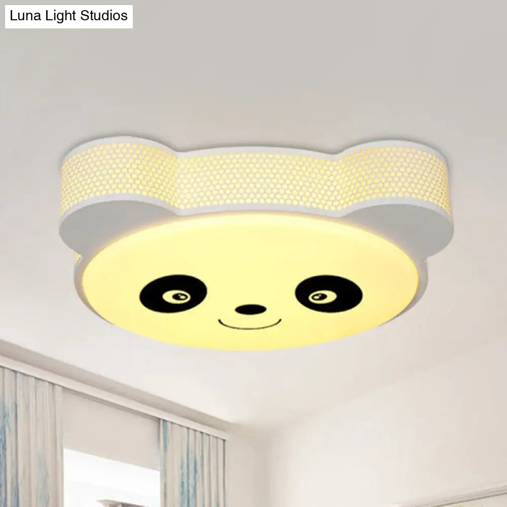 Kids Cartoon Panda Flush Mount Ceiling Light - Acrylic Fixture For Kindergarten White /