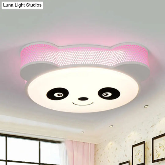 Kids’ Cartoon Panda Flush Mount Ceiling Light - Acrylic Fixture For Kindergarten