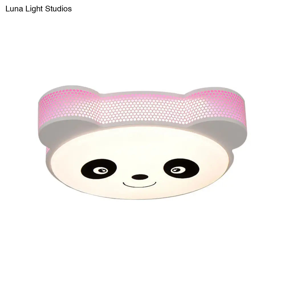 Kids’ Cartoon Panda Flush Mount Ceiling Light - Acrylic Fixture For Kindergarten