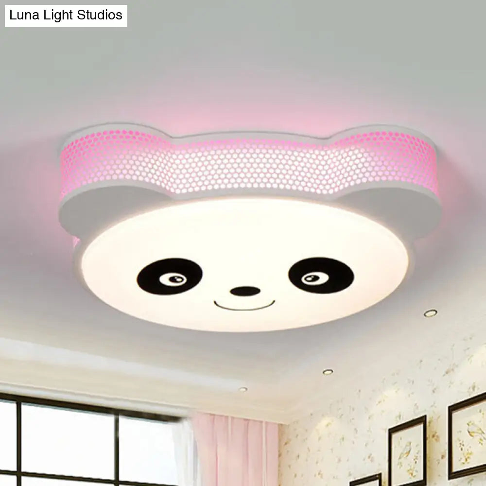 Kids Cartoon Panda Flush Mount Ceiling Light - Acrylic Fixture For Kindergarten