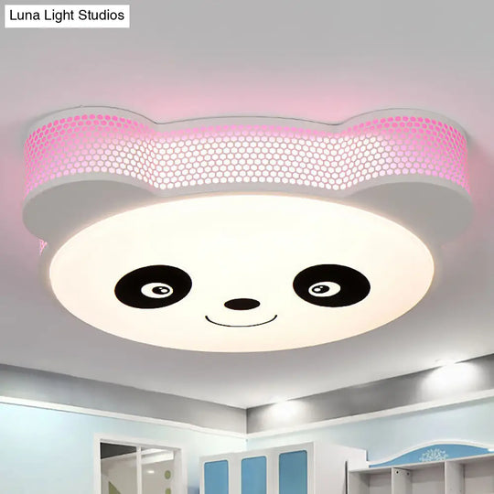 Kids Cartoon Panda Flush Mount Ceiling Light - Acrylic Fixture For Kindergarten Pink / White