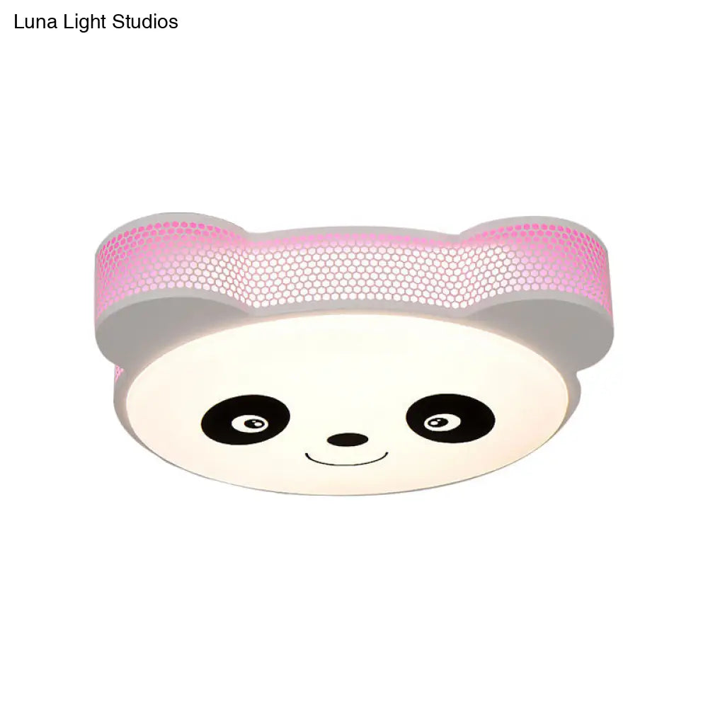 Kids Cartoon Panda Flush Mount Ceiling Light - Acrylic Fixture For Kindergarten