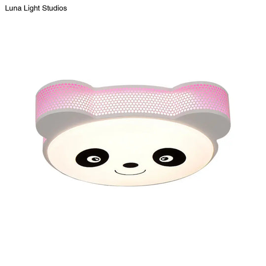 Kids Cartoon Panda Flush Mount Ceiling Light - Acrylic Fixture For Kindergarten