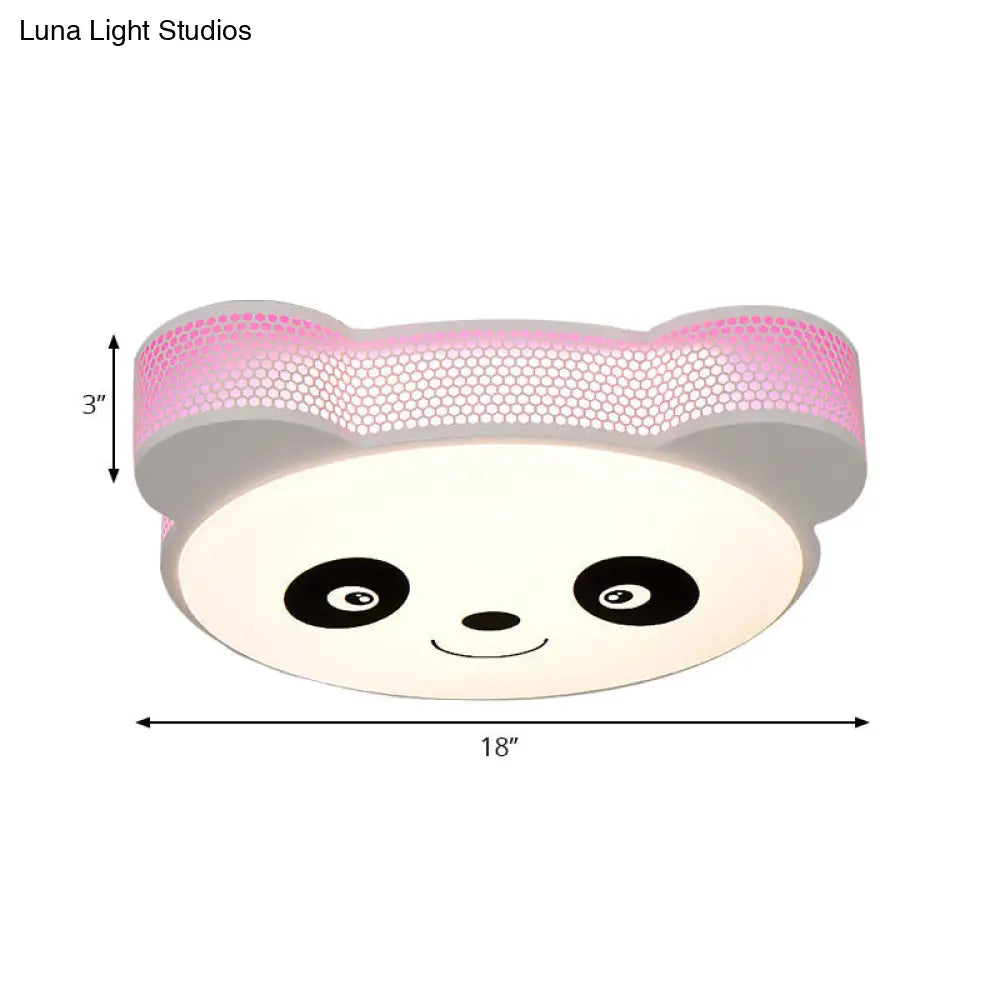 Kids Cartoon Panda Flush Mount Ceiling Light - Acrylic Fixture For Kindergarten