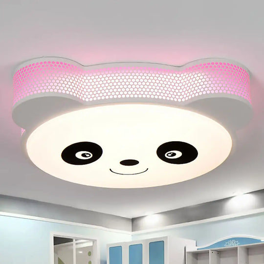 Kids’ Cartoon Panda Flush Mount Ceiling Light - Acrylic Fixture For Kindergarten Pink / White