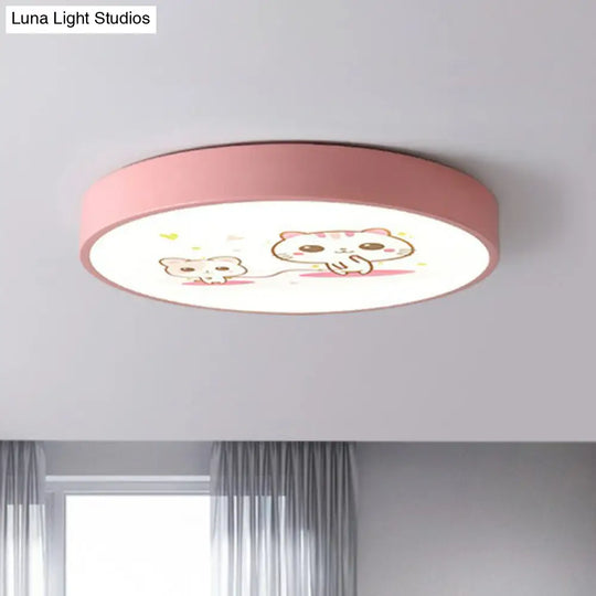 Kids Cartoon Patterned Led Flush Mount For Bedroom - Acrylic Light Fixture Pink / White