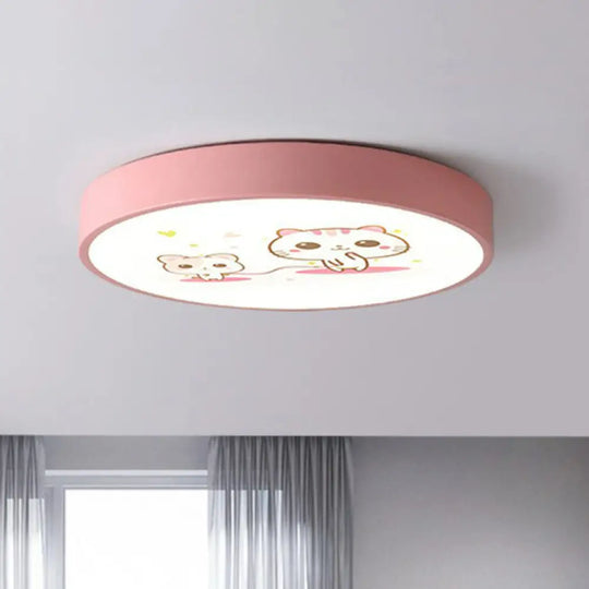 Kids’ Cartoon Patterned Led Flush Mount For Bedroom - Acrylic Light Fixture Pink / White