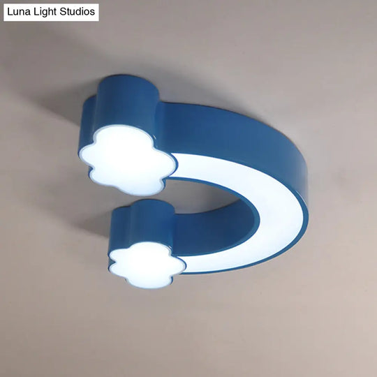 Kids Cartoon Rainbow Led Flushmount Ceiling Light In Yellow/Blue Acrylic - Warm/White Lighting