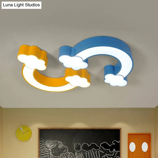 Kids Cartoon Rainbow Led Flushmount Ceiling Light In Yellow/Blue Acrylic - Warm/White Lighting