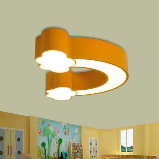 Kids Cartoon Rainbow Led Flushmount Ceiling Light In Yellow/Blue Acrylic - Warm/White Lighting