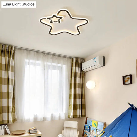 Kids Cartoon Star Led Ceiling Light Fixture - Acrylic Flushmount For Bedroom Black / Warm