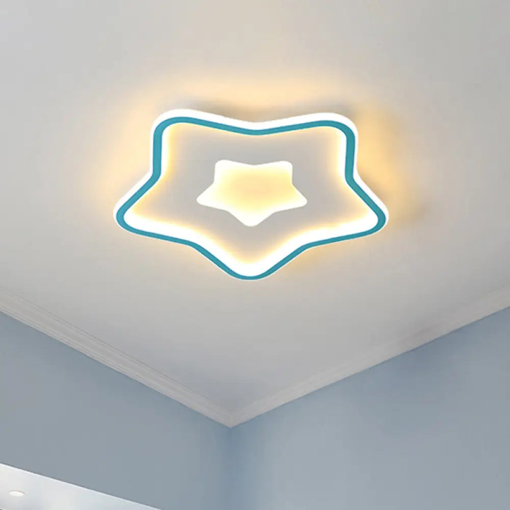 Kids’ Cartoon Star Led Ceiling Light In Pink/Blue - Flush Mount Design Blue