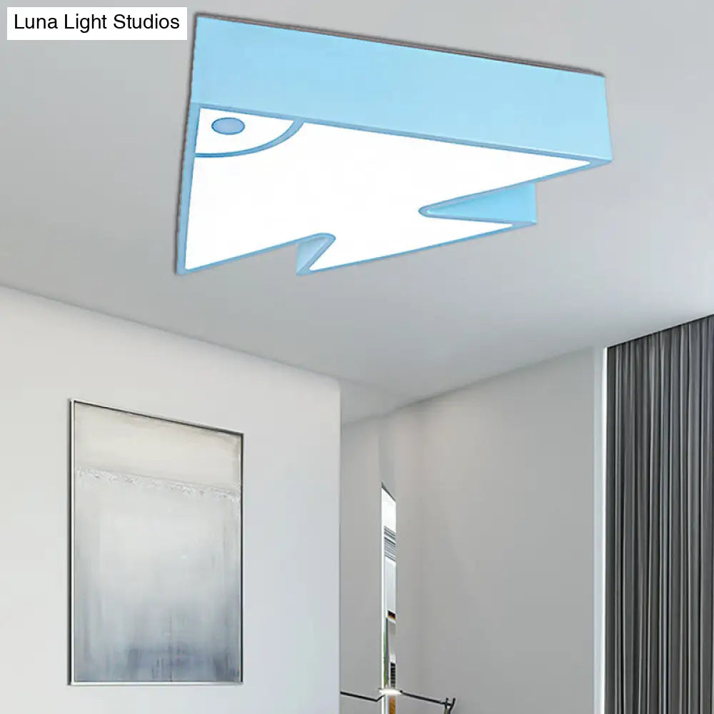 Kids Cartoon Triangle Fish Ceiling Lamp - Led Flush Mount Light For Childs Bedroom Or Living Room