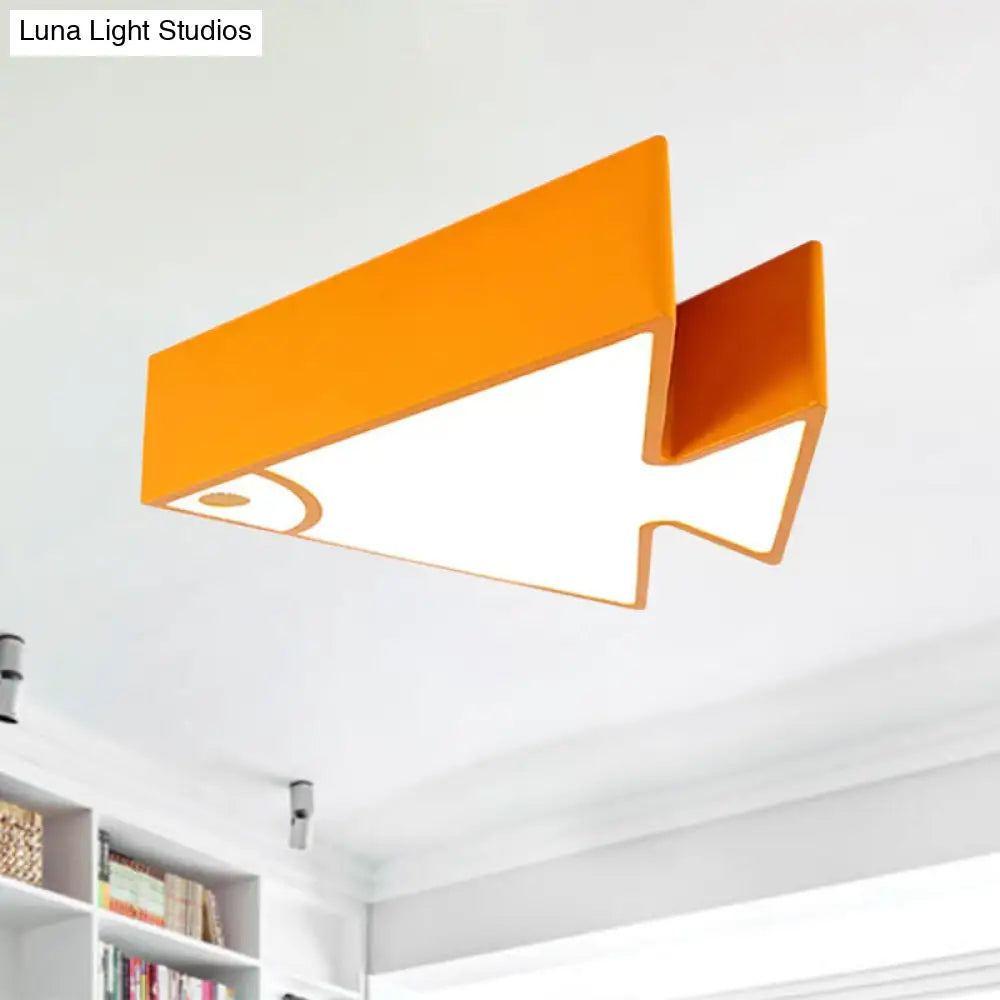 Kids Cartoon Triangle Fish Ceiling Lamp - Led Flush Mount Light For Childs Bedroom Or Living Room