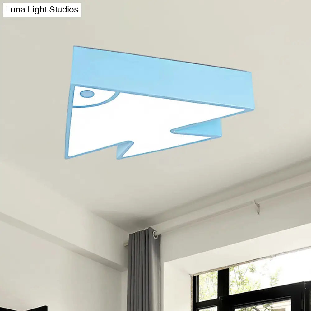 Kids Cartoon Triangle Fish Ceiling Lamp - Led Flush Mount Light For Childs Bedroom Or Living Room